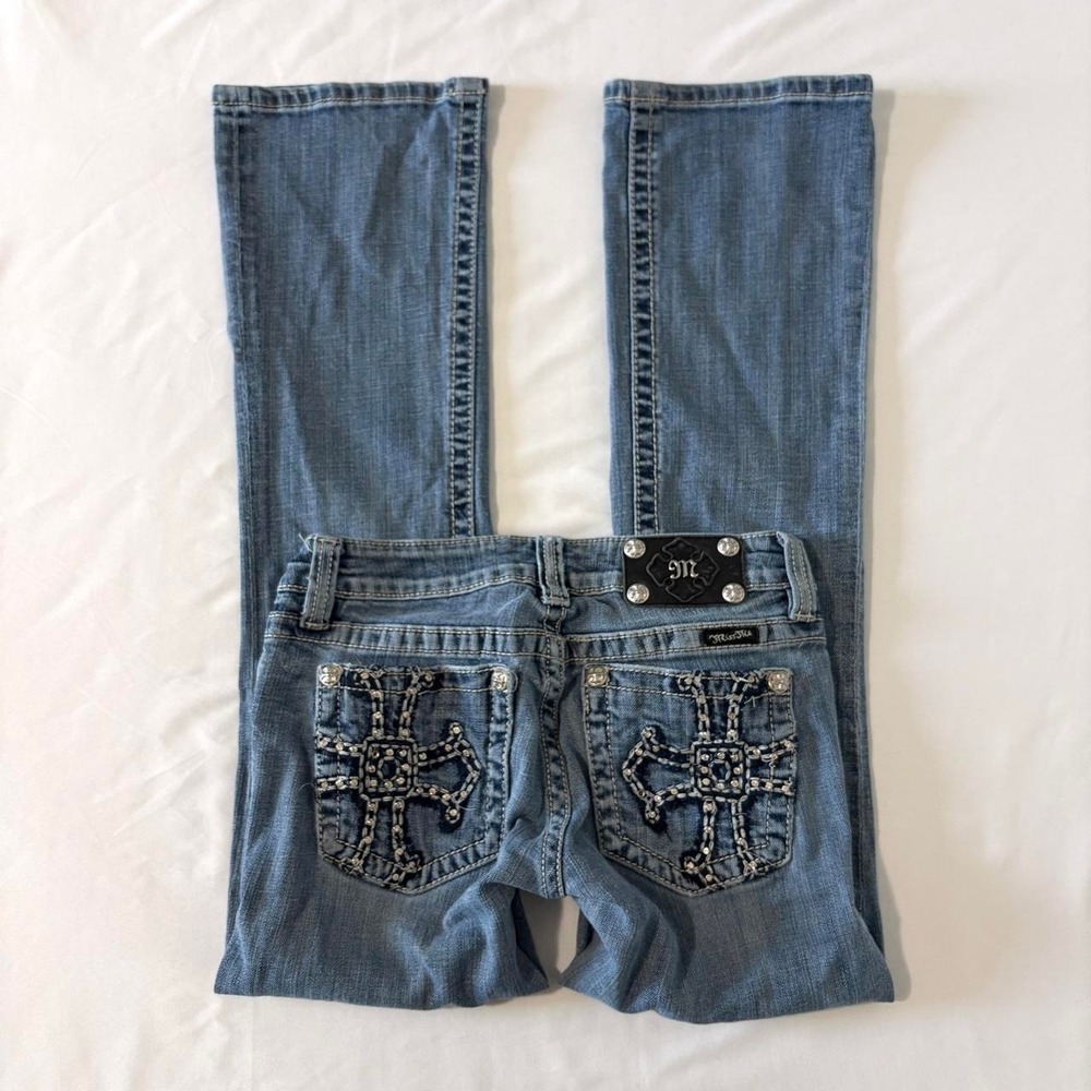 Miss Me Bootcut Jeans Womens 27 Blue Embellished Bling Pocket Y2K JP5009R